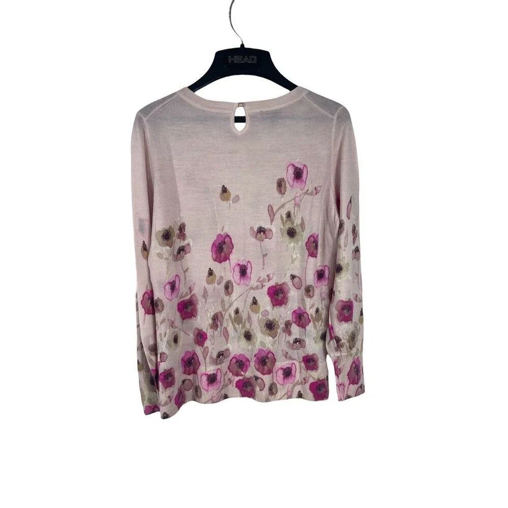 Talbots 100% Merino Wool Pink Floral Sweater PS Lightweight Knit